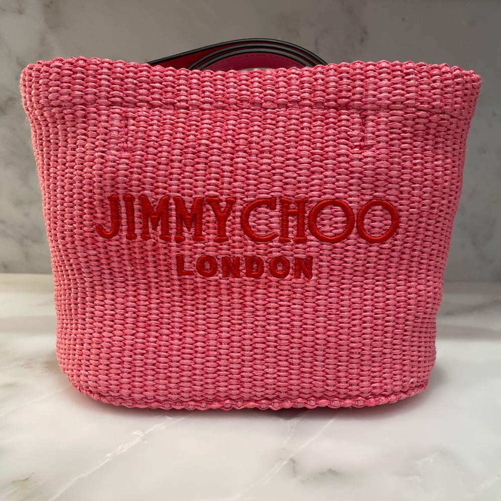 NWT Jimmy Choo Vibrant Pink Woven Mini Beach Bag